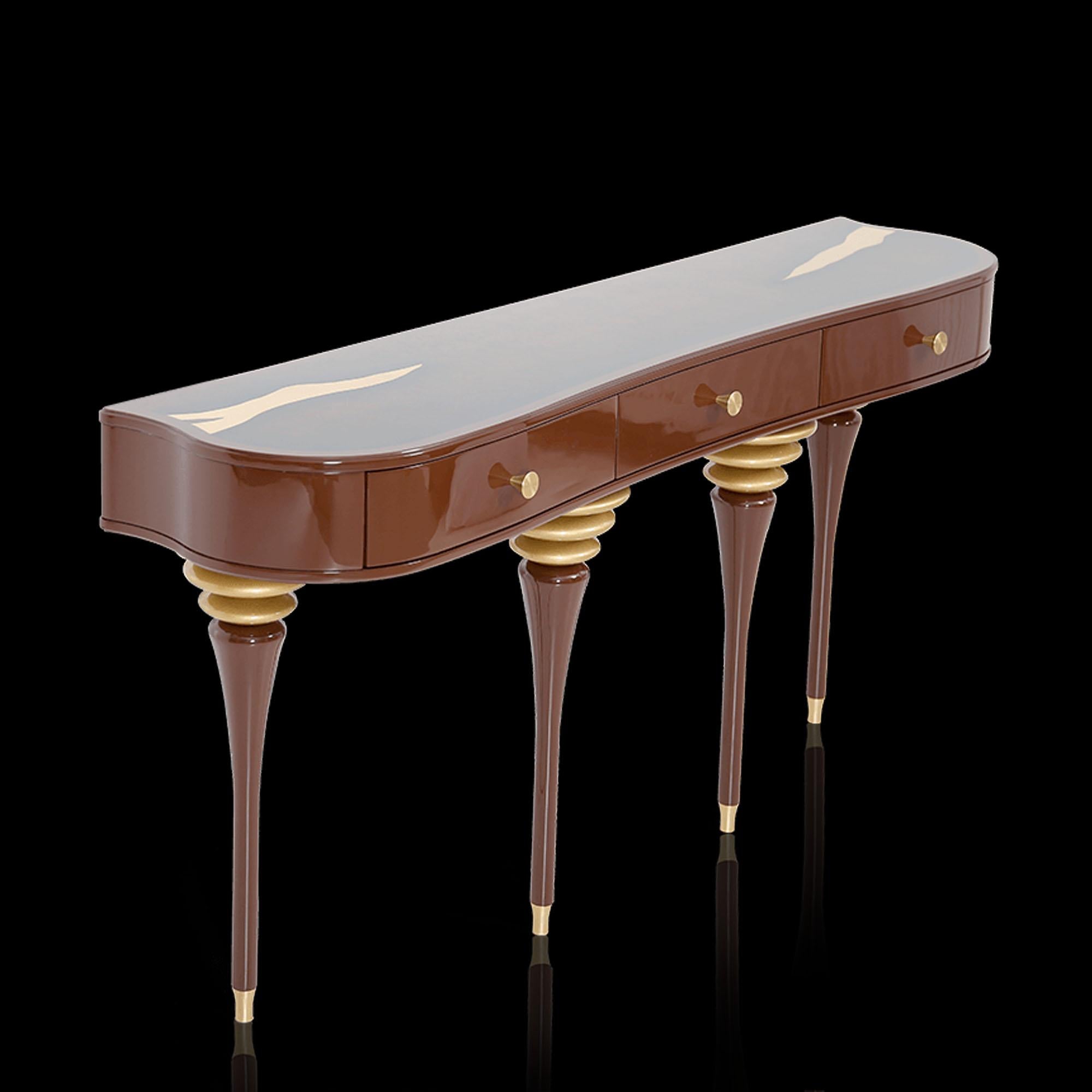 Elegant Art Deco Romantic Wooden Brown, Black, White Console with Brass, Gold In New Condition For Sale In Riga, LV