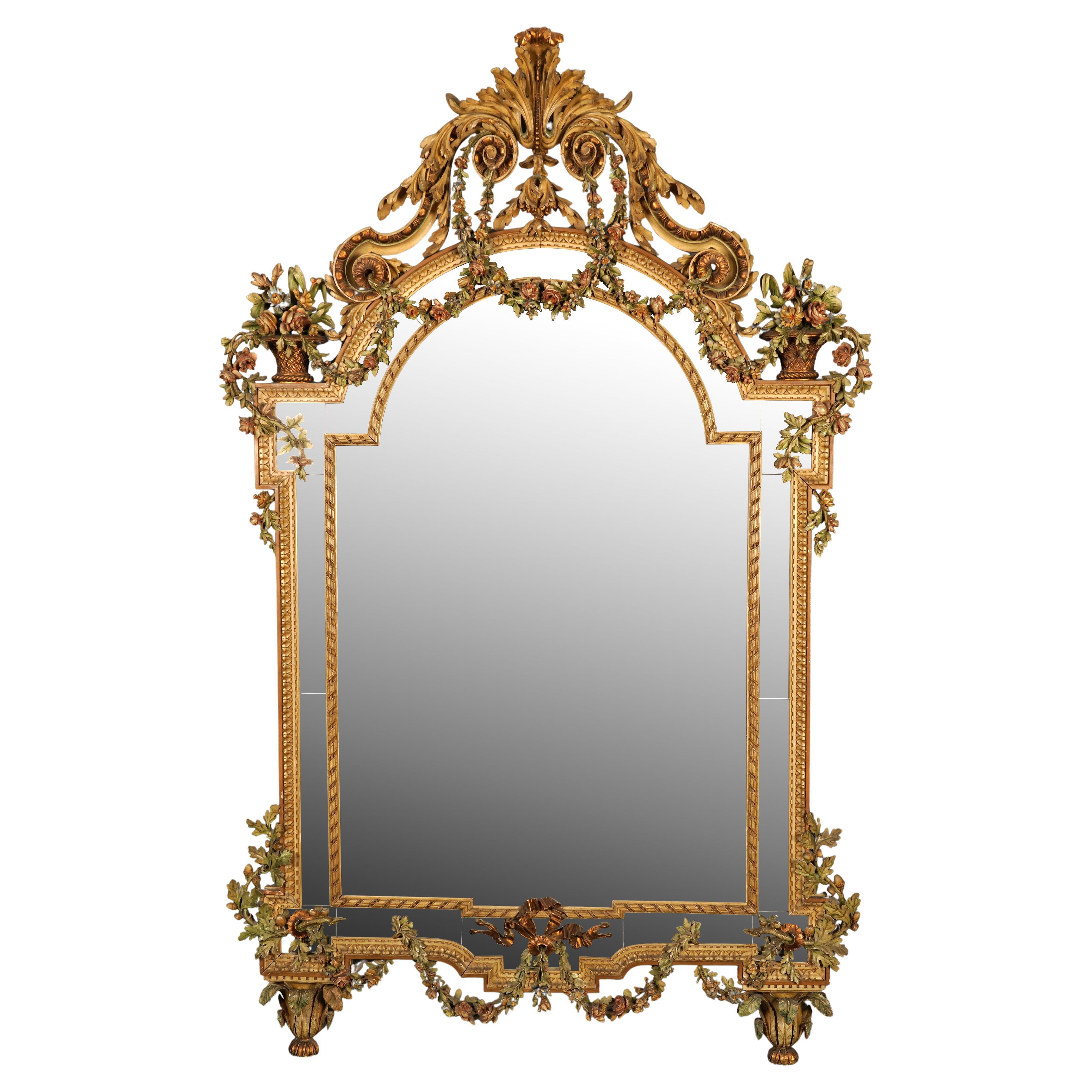Elegant Wooden Polychrome Mirror, Italy, circa 1890 For Sale