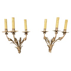 Elegant Wrought Iron Sconces from a Chateau in Central France, circa 1940/1950