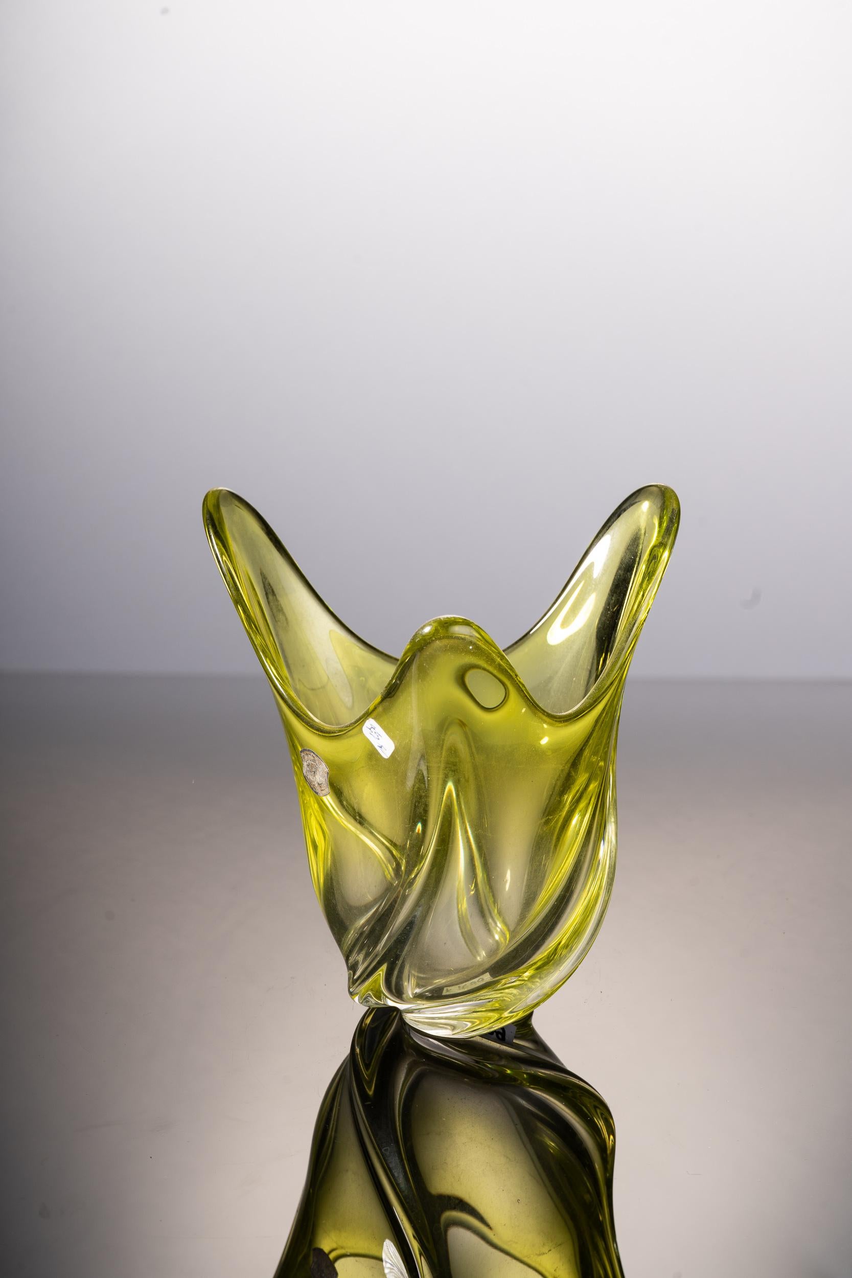 Belgian Elegant Yellow and Clear Glass Vase