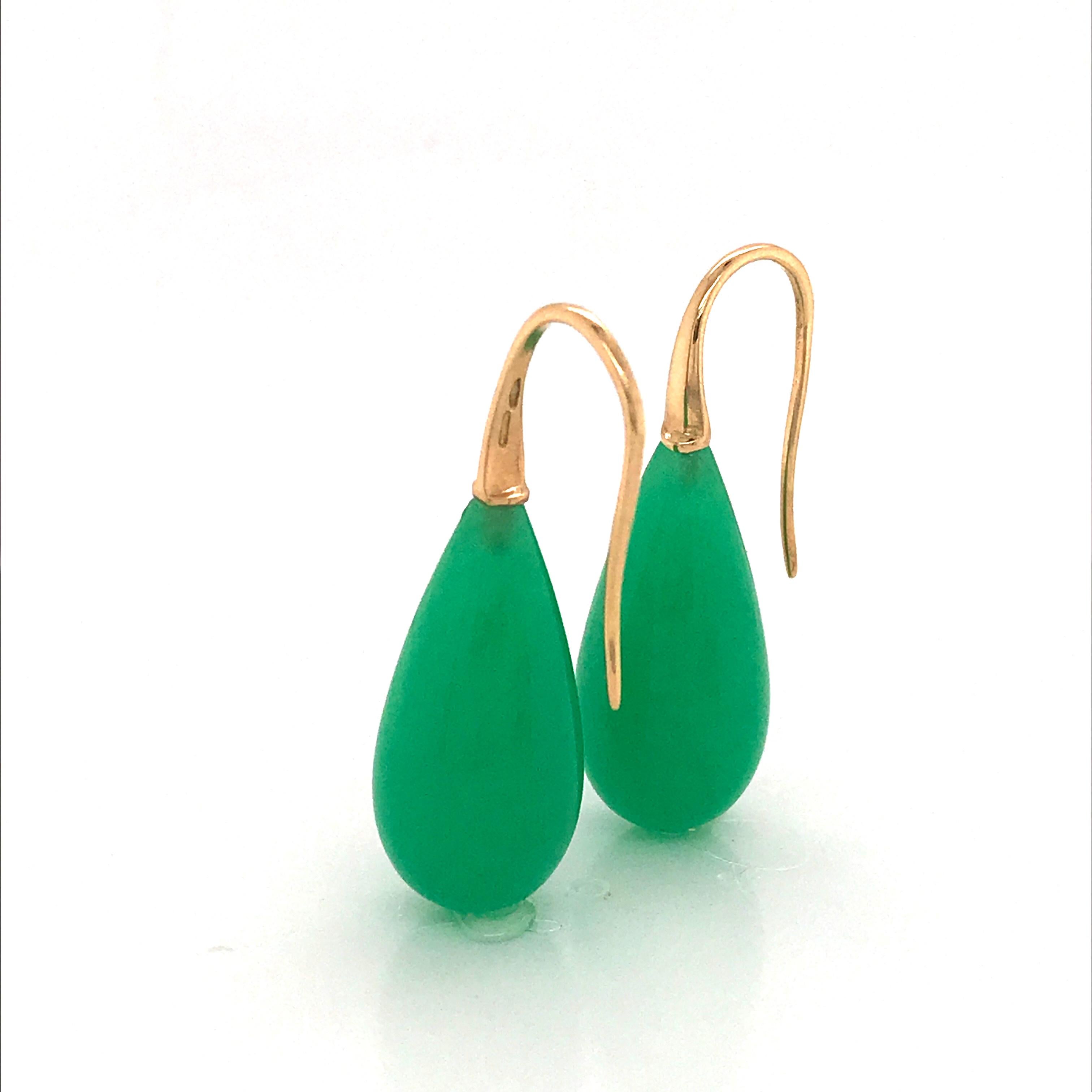 Elegant Yellow Gold and Jade Drop Earrings 18 Karat 8