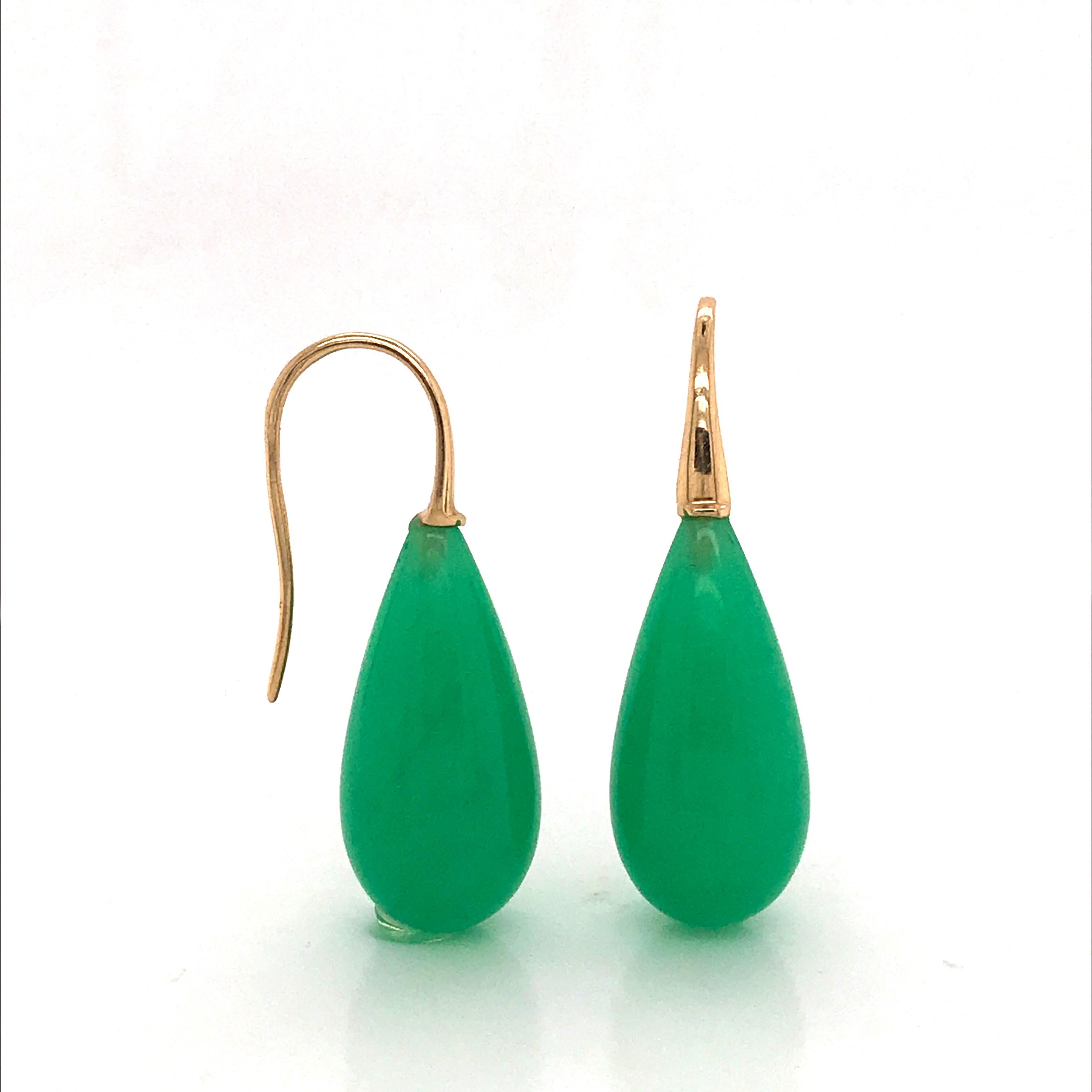 Contemporary Elegant Yellow Gold and Jade Drop Earrings 18 Karat