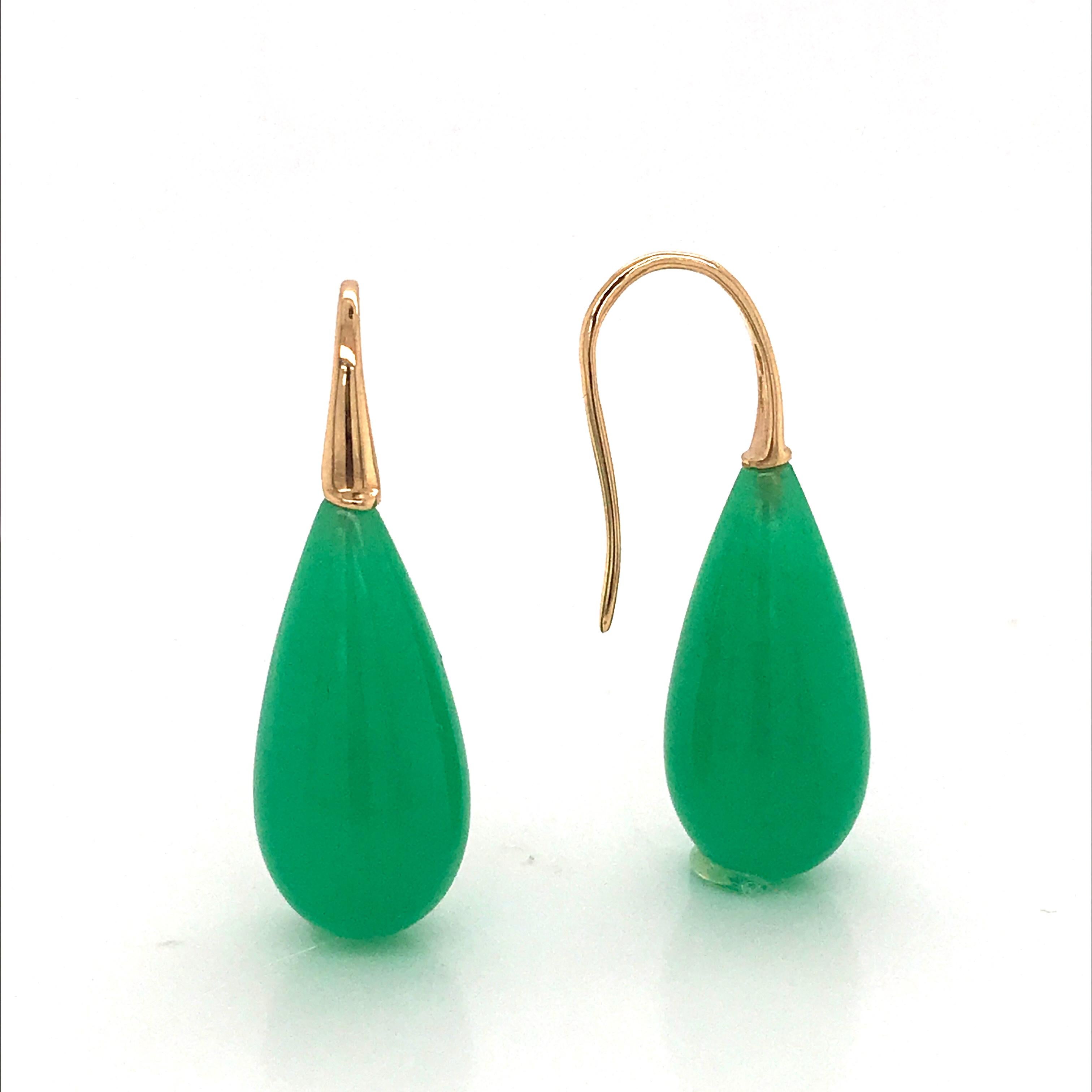 Oval Cut Elegant Yellow Gold and Jade Drop Earrings 18 Karat