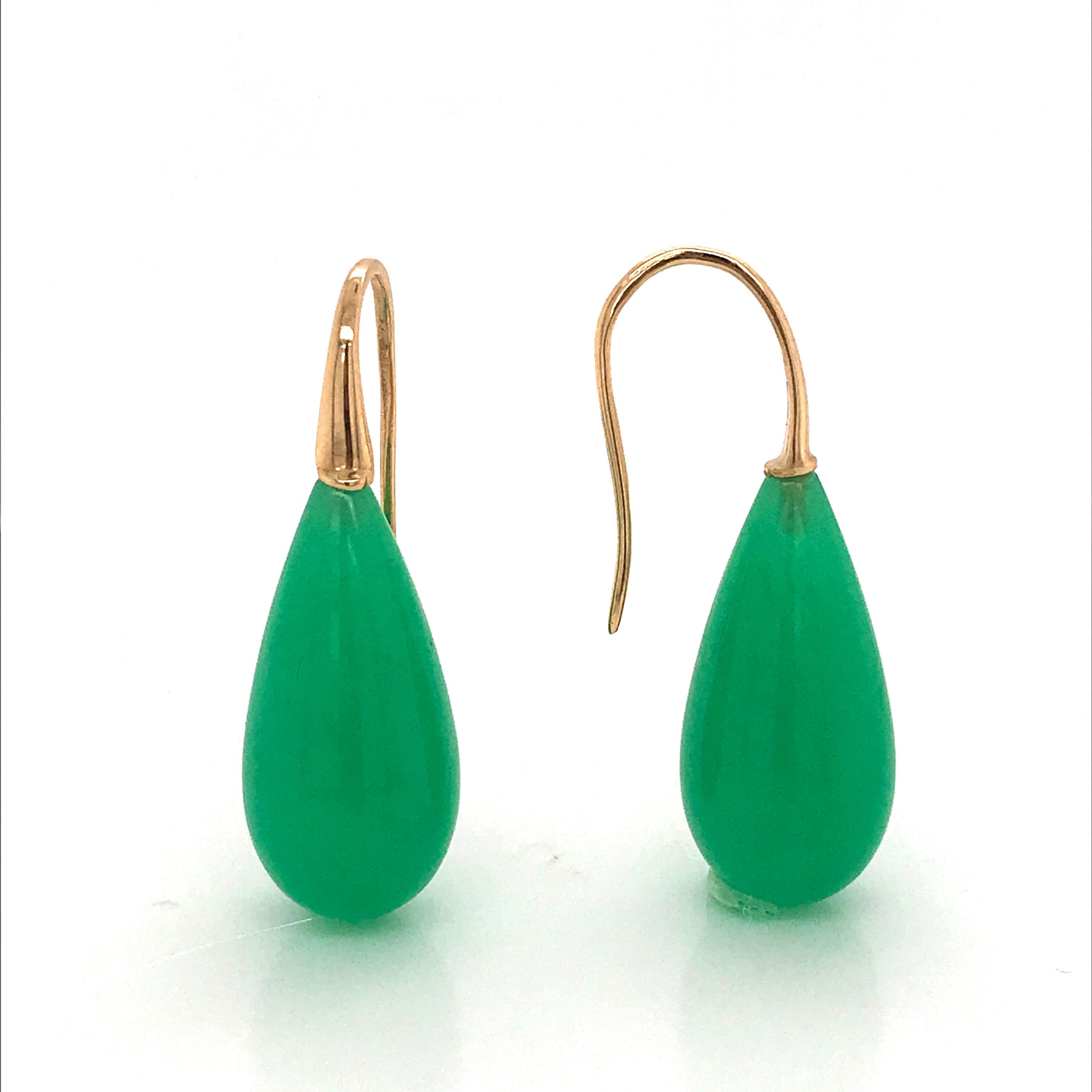 Elegant Yellow Gold and Jade Drop Earrings 18 Karat In New Condition In Vannes, FR