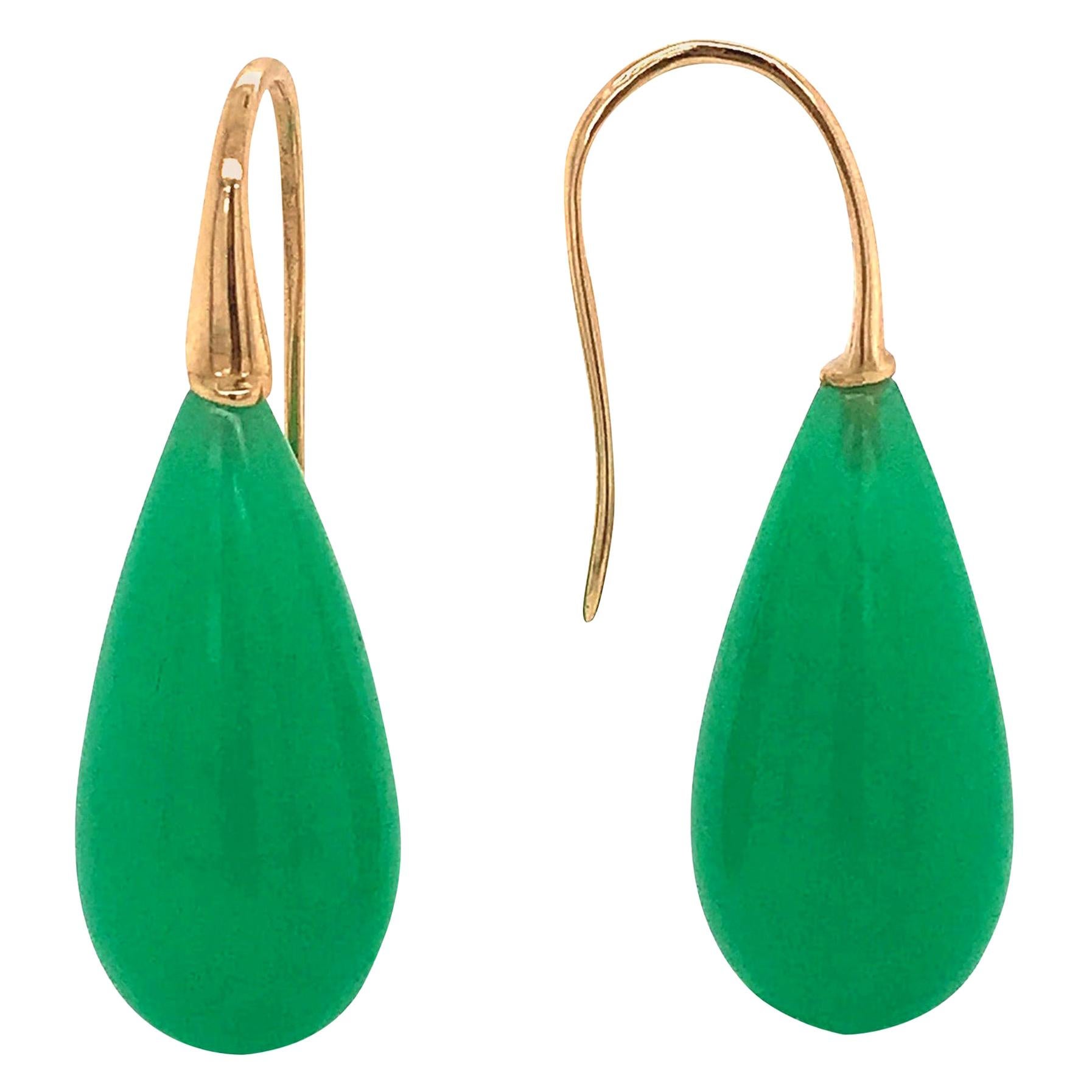 Elegant Yellow Gold and Jade Drop Earrings 18 Karat