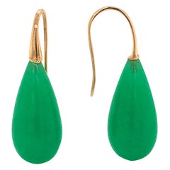 Elegant Yellow Gold and Jade Drop Earrings 18 Karat