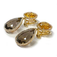 Elegante Ohrringe aus Gelbgold mit Citrin, Rauchtopas und Diamant-Akzent