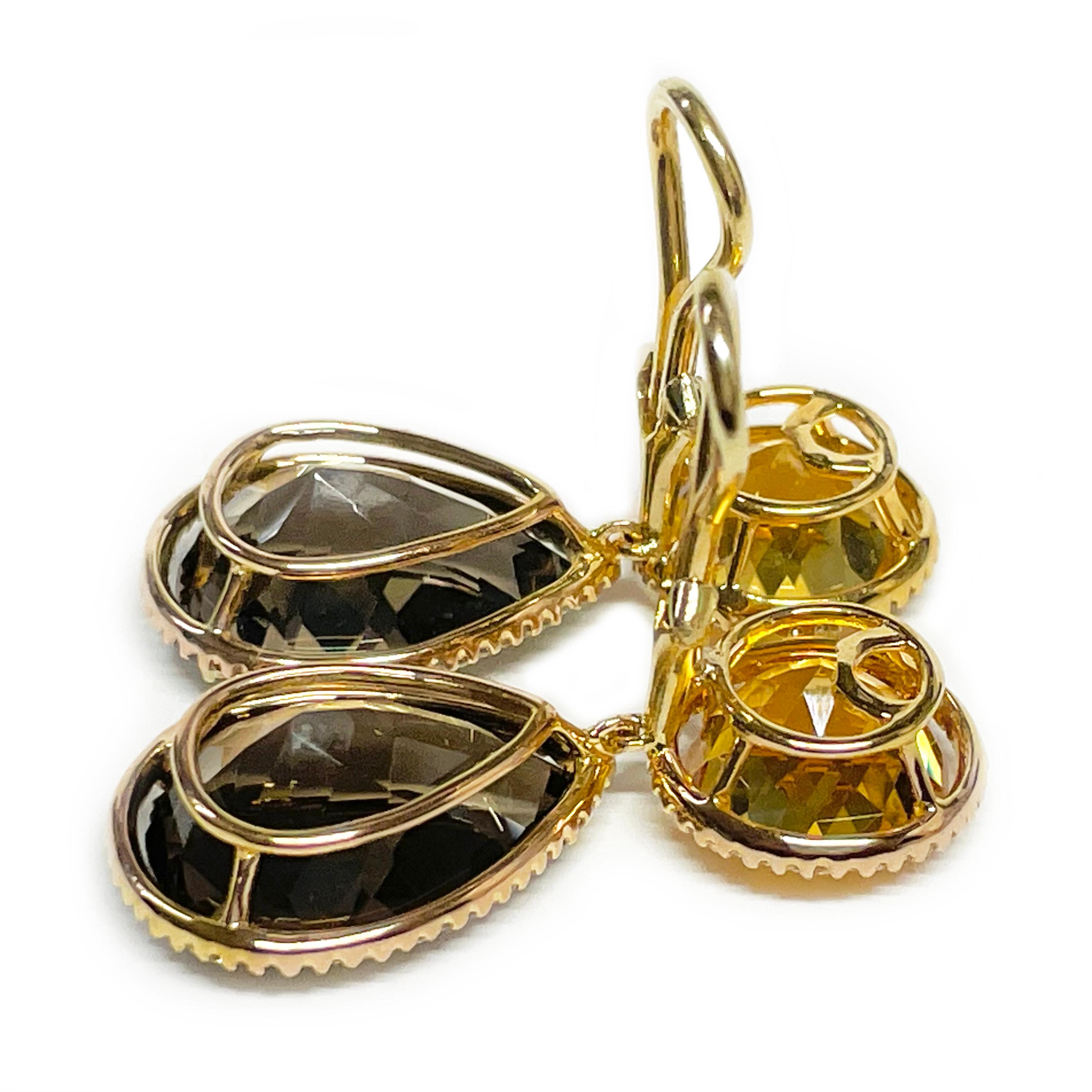 Cabochon Eleganti orecchini in oro giallo con citrino, topazio fumé e accenti di diamante in vendita