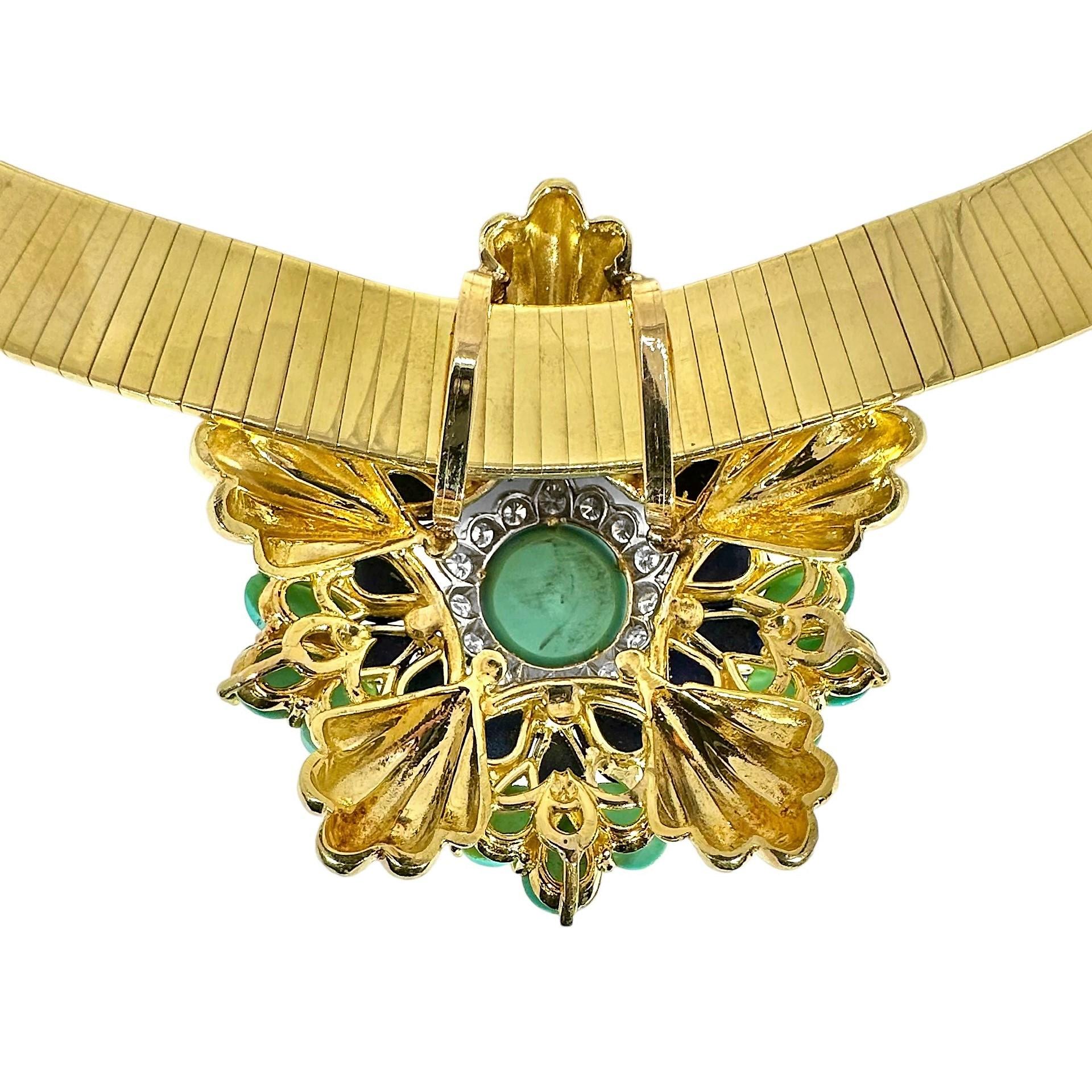 Brilliant Cut Elegant, Yellow Gold, Turquoise, Lapis, and Diamond Large Pendant by Montclair For Sale