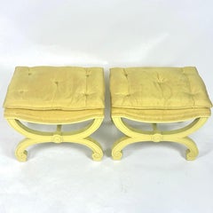Pair of Elegant Yellow Silk Bench or Stools- Manner of Dorothy Draper, 1960s