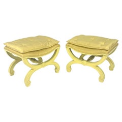 Pair of Elegant Yellow Silk Bench or Stools- Manner of Dorothy Draper, 1960s