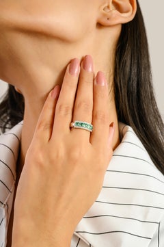 Elegant Zambian Emerald and Diamond Wedding Band Ring in 14k White Gold for her