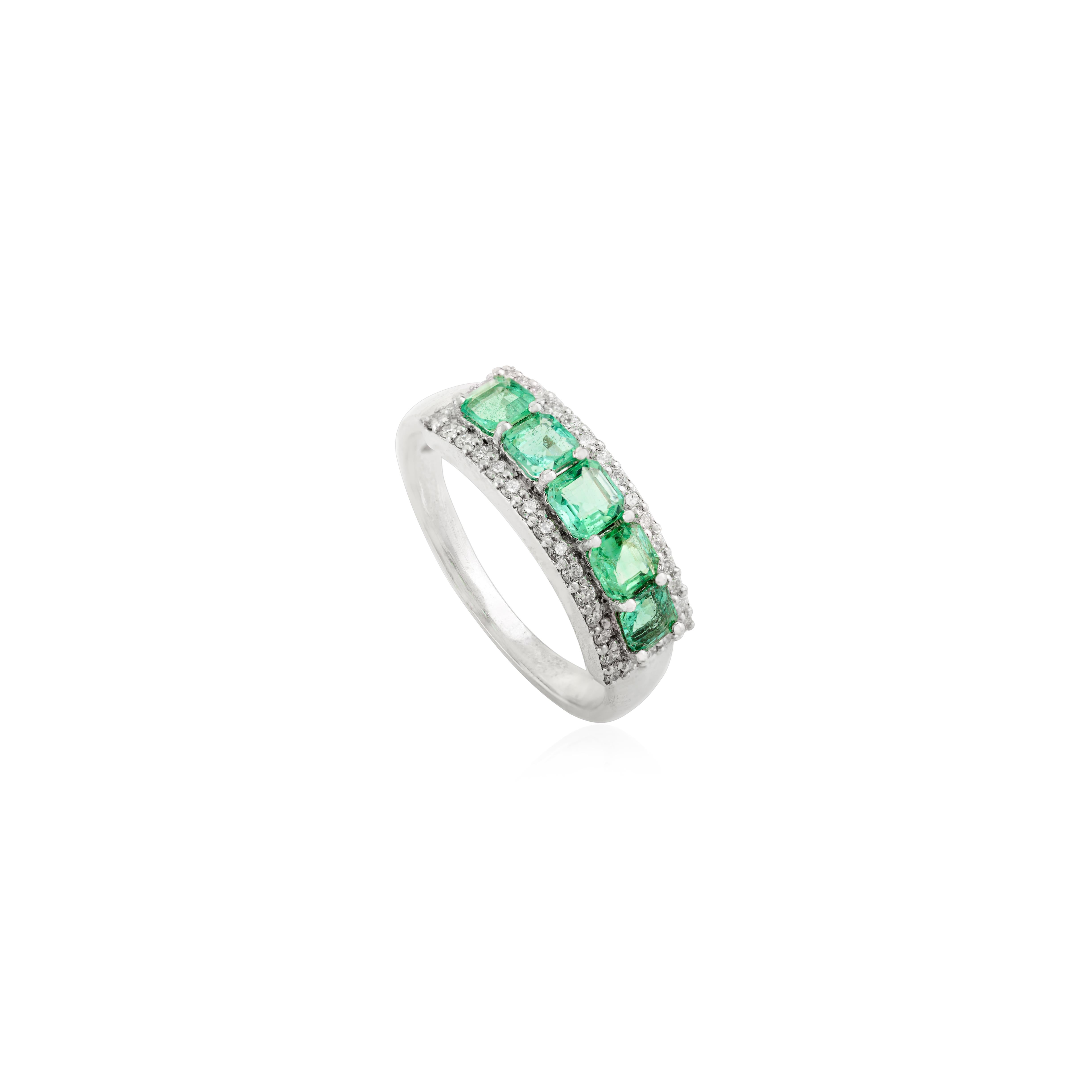 in vendita:  Eleganza della fede nuziale con smeraldo e diamante dello Zambia in oro bianco 14k per lei 3