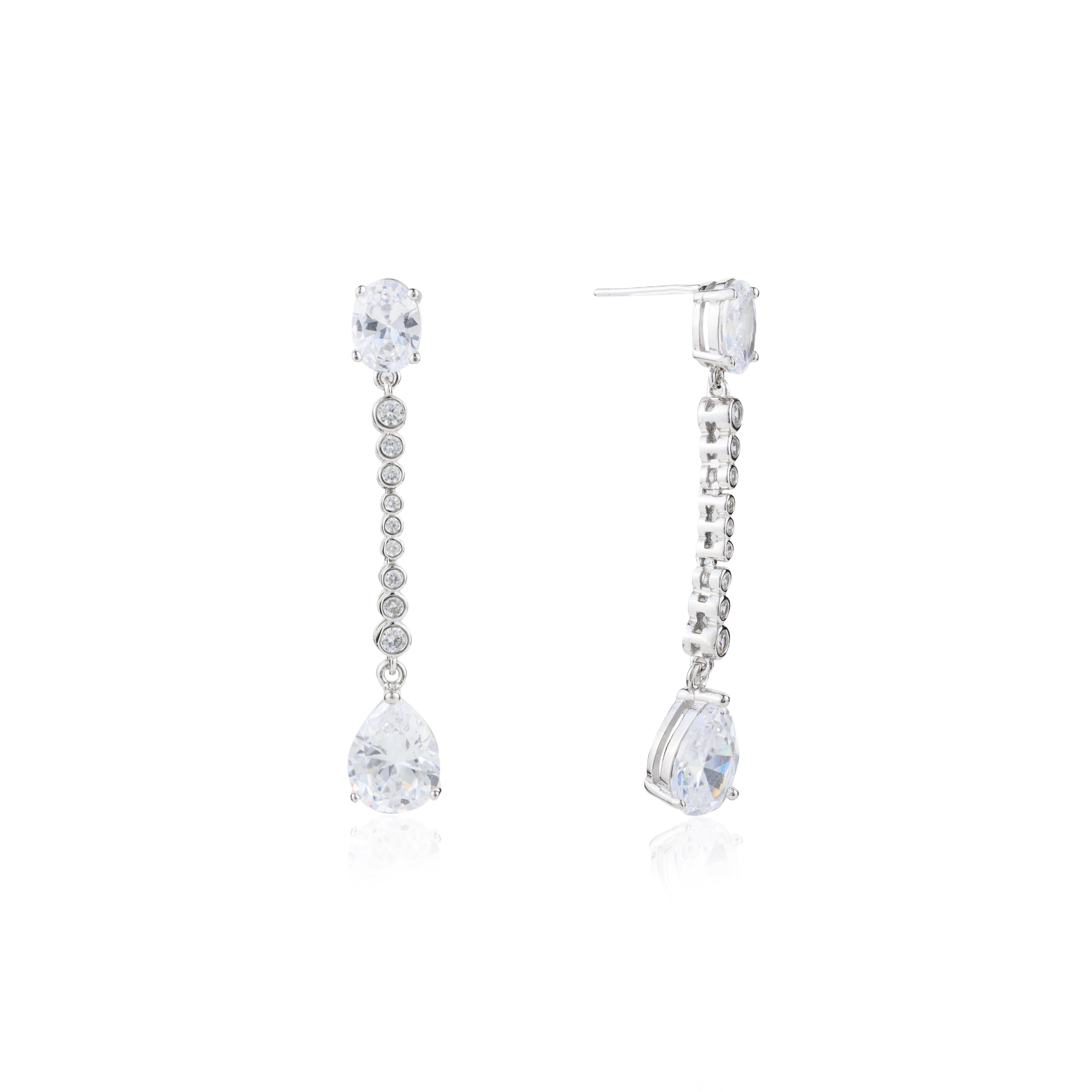 Modern Elegant Zircon Long Dangle Drop Earrings for Valentine Gift in 925 Silver For Sale