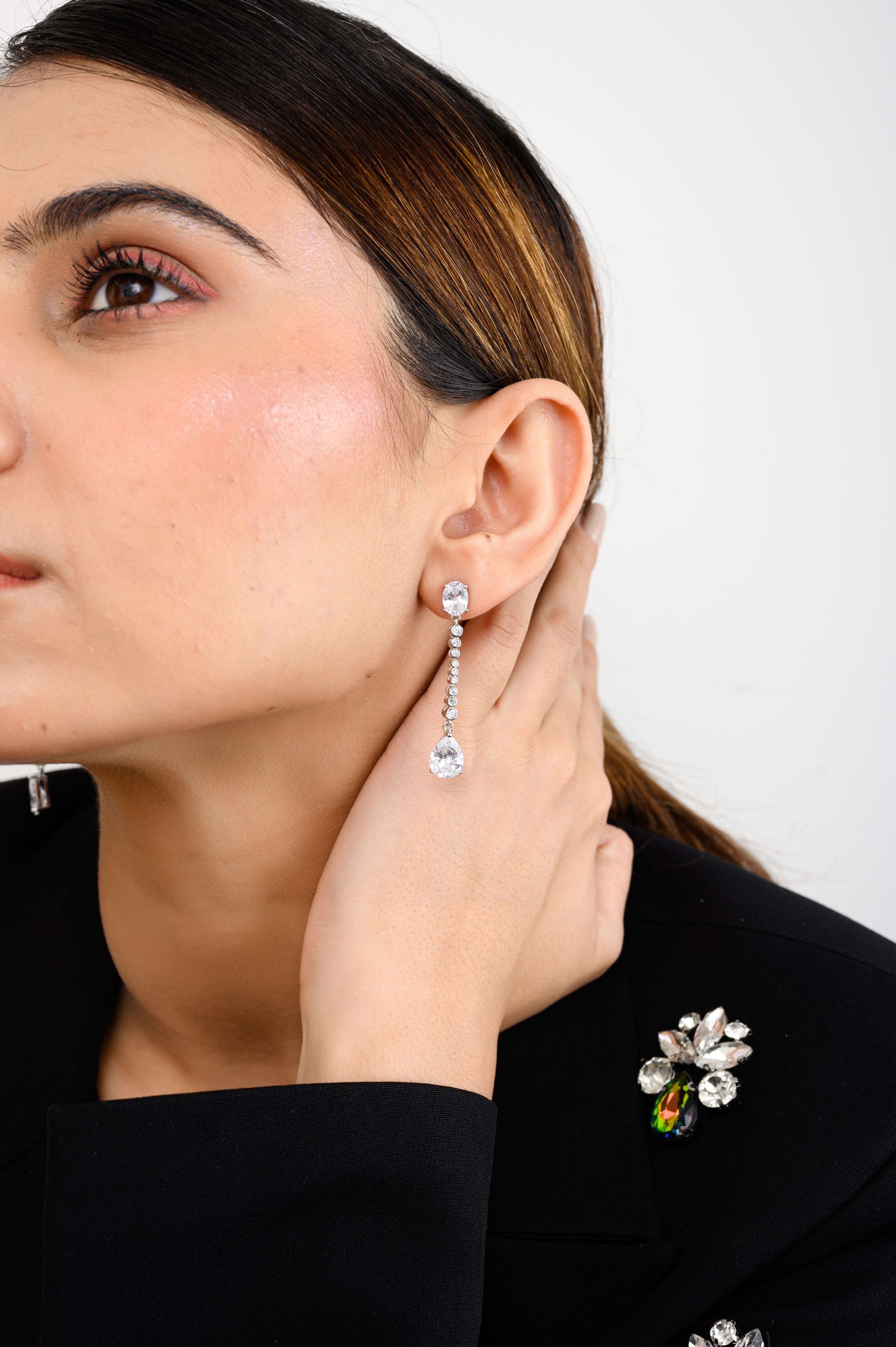 Mixed Cut Elegant Zircon Long Dangle Drop Earrings for Valentine Gift in 925 Silver For Sale