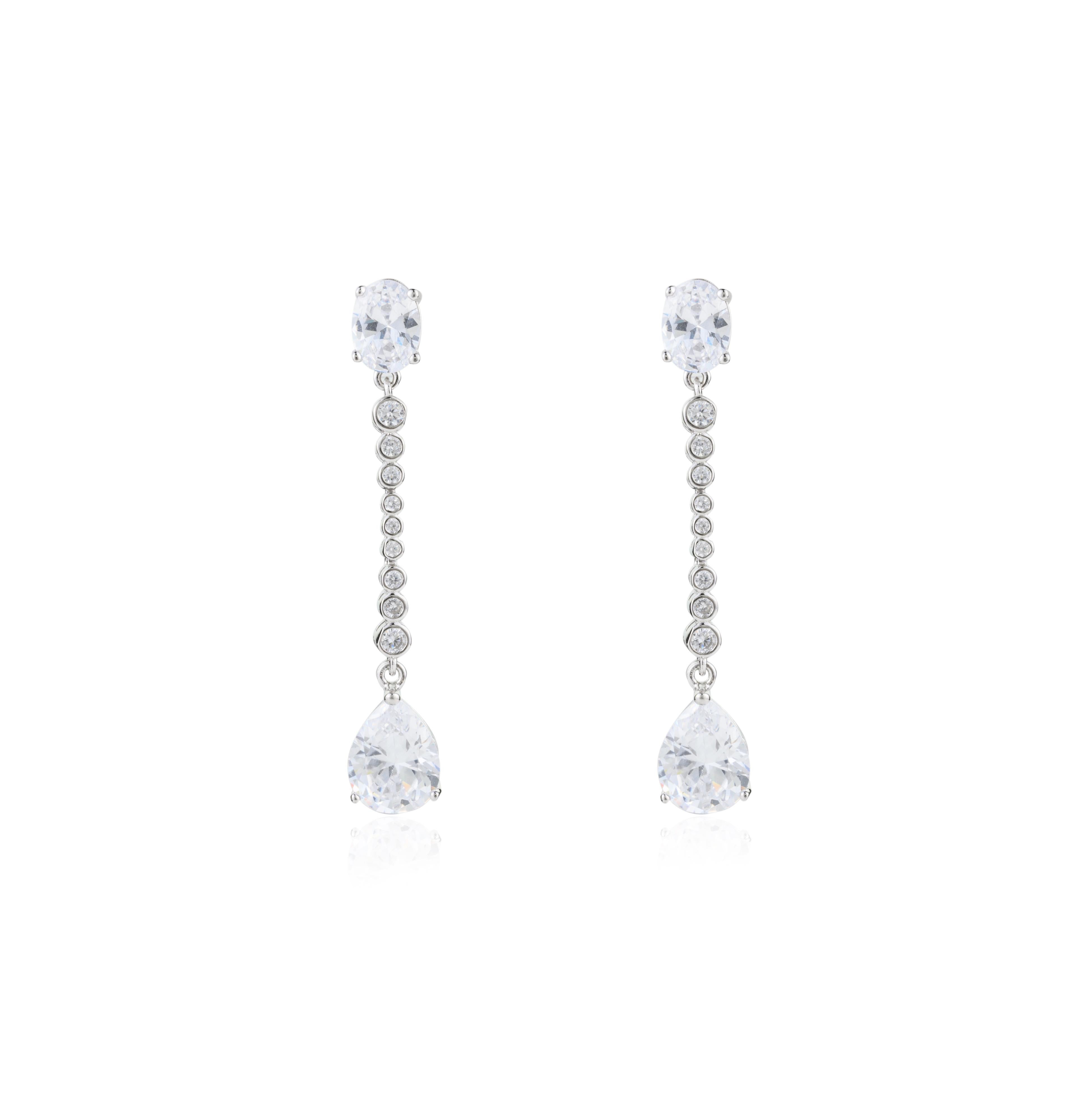 Elegant Zircon Long Dangle Drop Earrings for Valentine Gift in 925 Silver For Sale 1