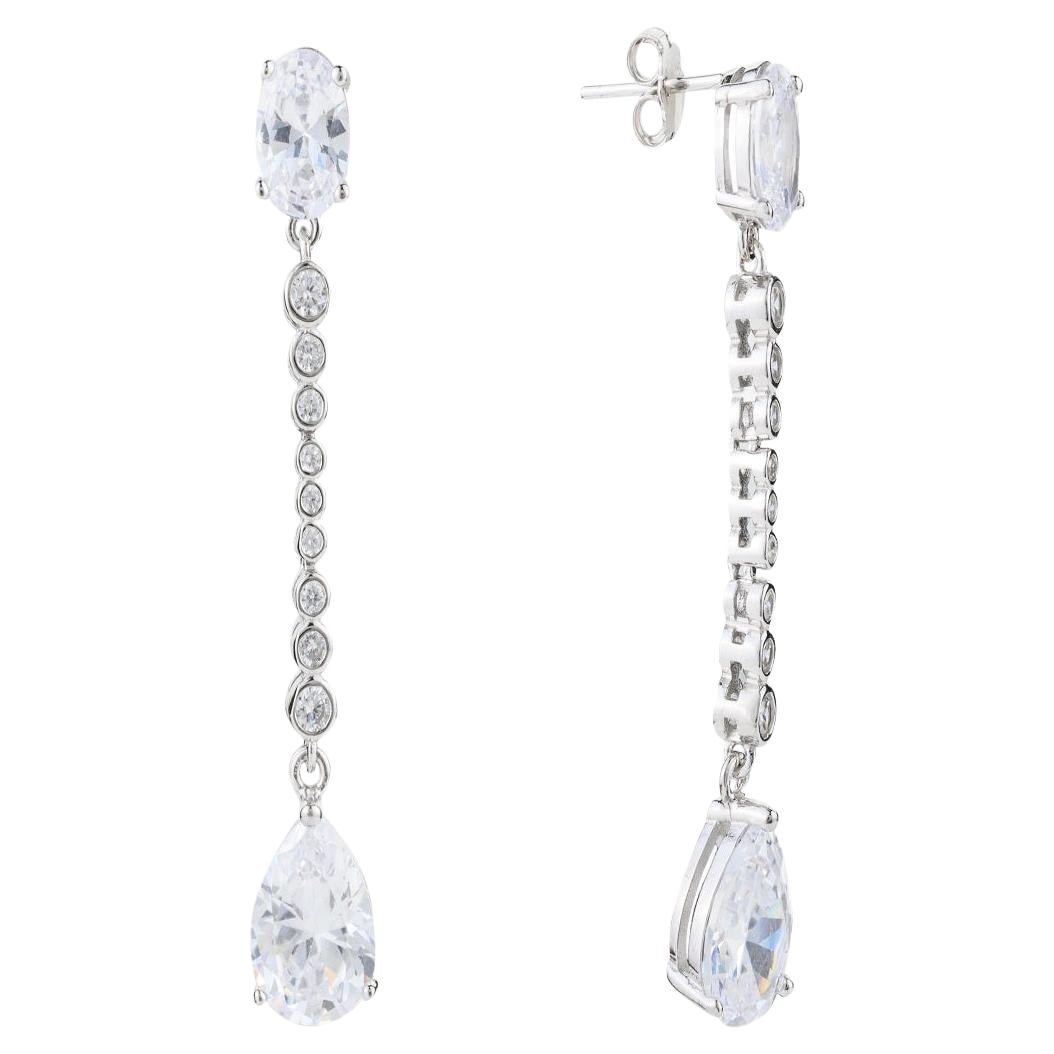 Elegant Zircon Long Dangle Drop Earrings for Mom Gift in 925 Sterling Silver