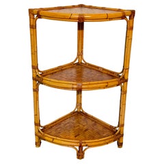 Elegant natural bamboo corner piece with three shelves, "Natural Chic," 1970s