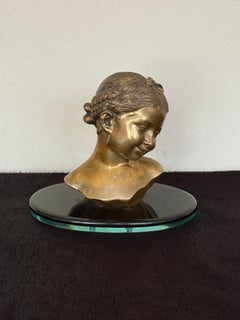 Elegant bronze bust young girl "Sweet Innocence," 1970s