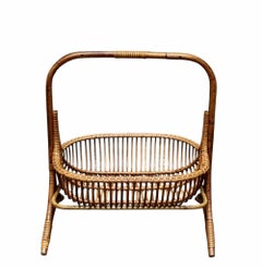 Elegant Rattan Magazine Basket, Italy, 1960s