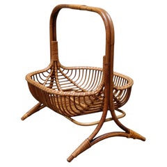 Elegant Rattan Magazine Basket, Italy, 1960s