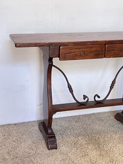 Elegant Italian console table, made of solid wood with two drawers, from the 1970s