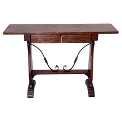 Elegant Italian console table, made of solid wood with two drawers, from the 1970s