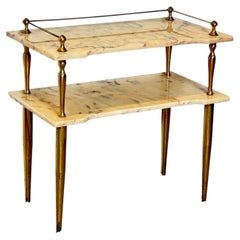 Élégante table basse à deux plateaux "Golden Touch" en laiton et marbre, années 1960