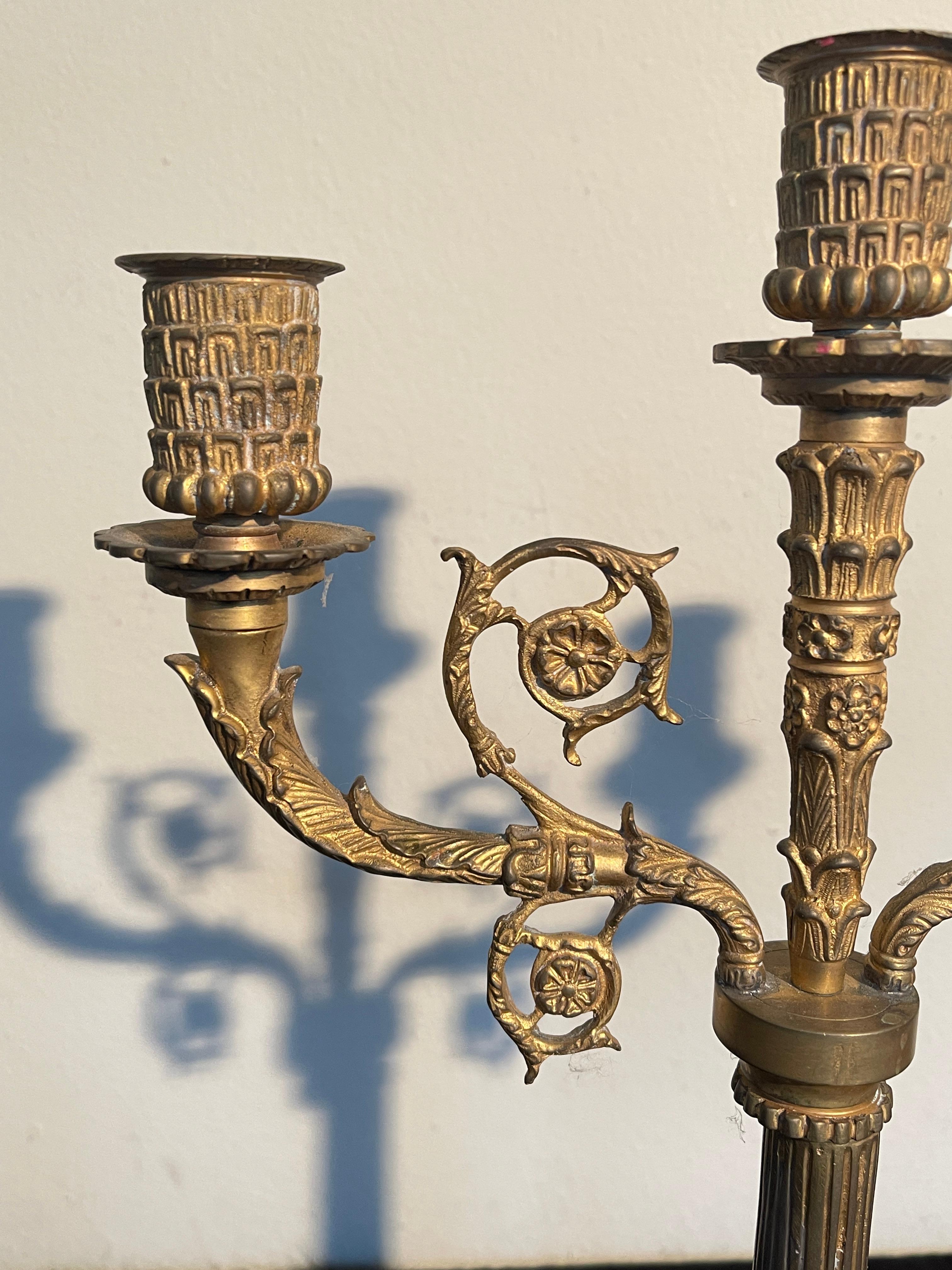 Italiano Elegante Coppia di Candelabri in Bronzo Dorato - Stile Classico in vendita