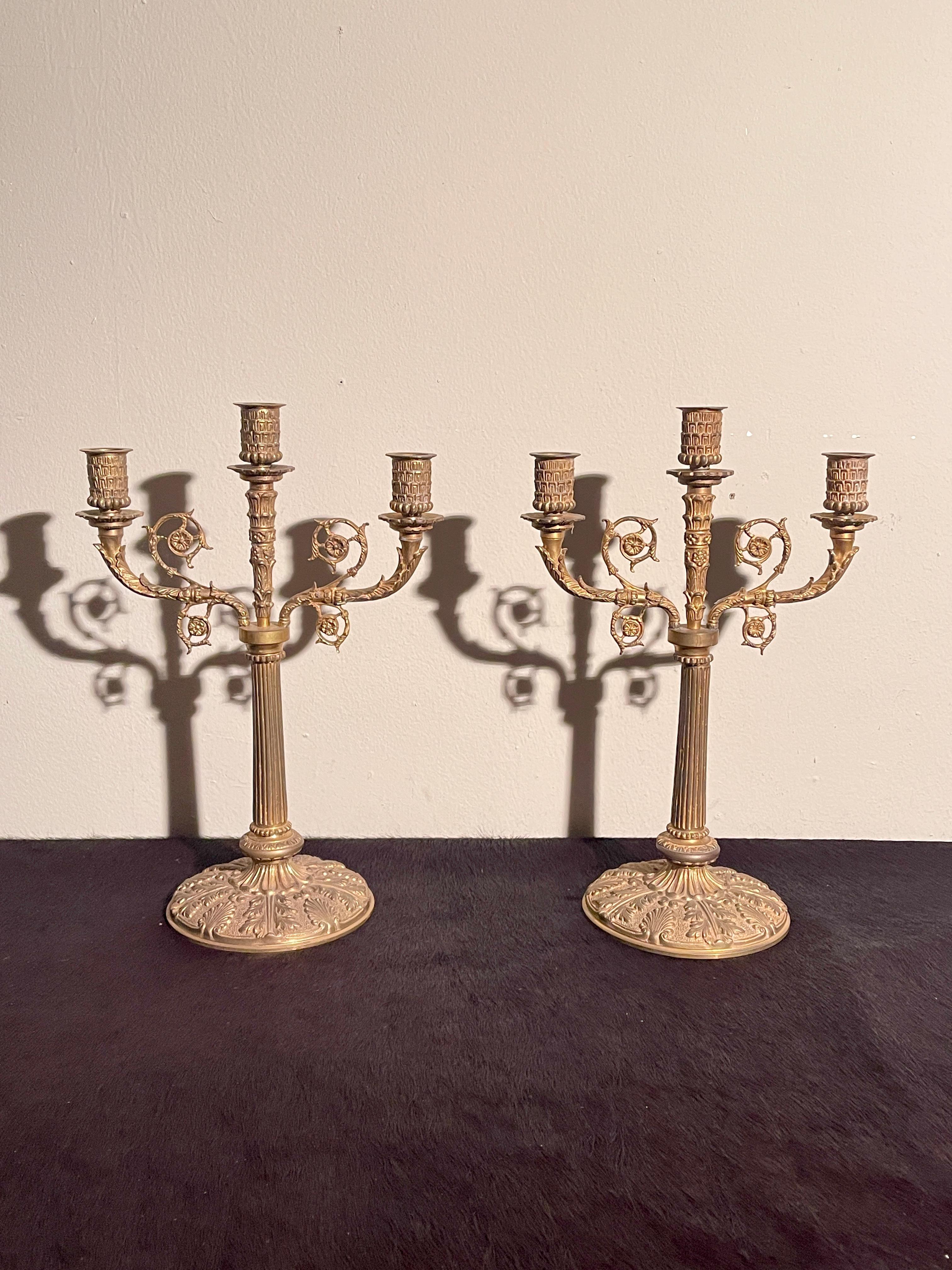 Altro Elegante Coppia di Candelabri in Bronzo Dorato - Stile Classico in vendita