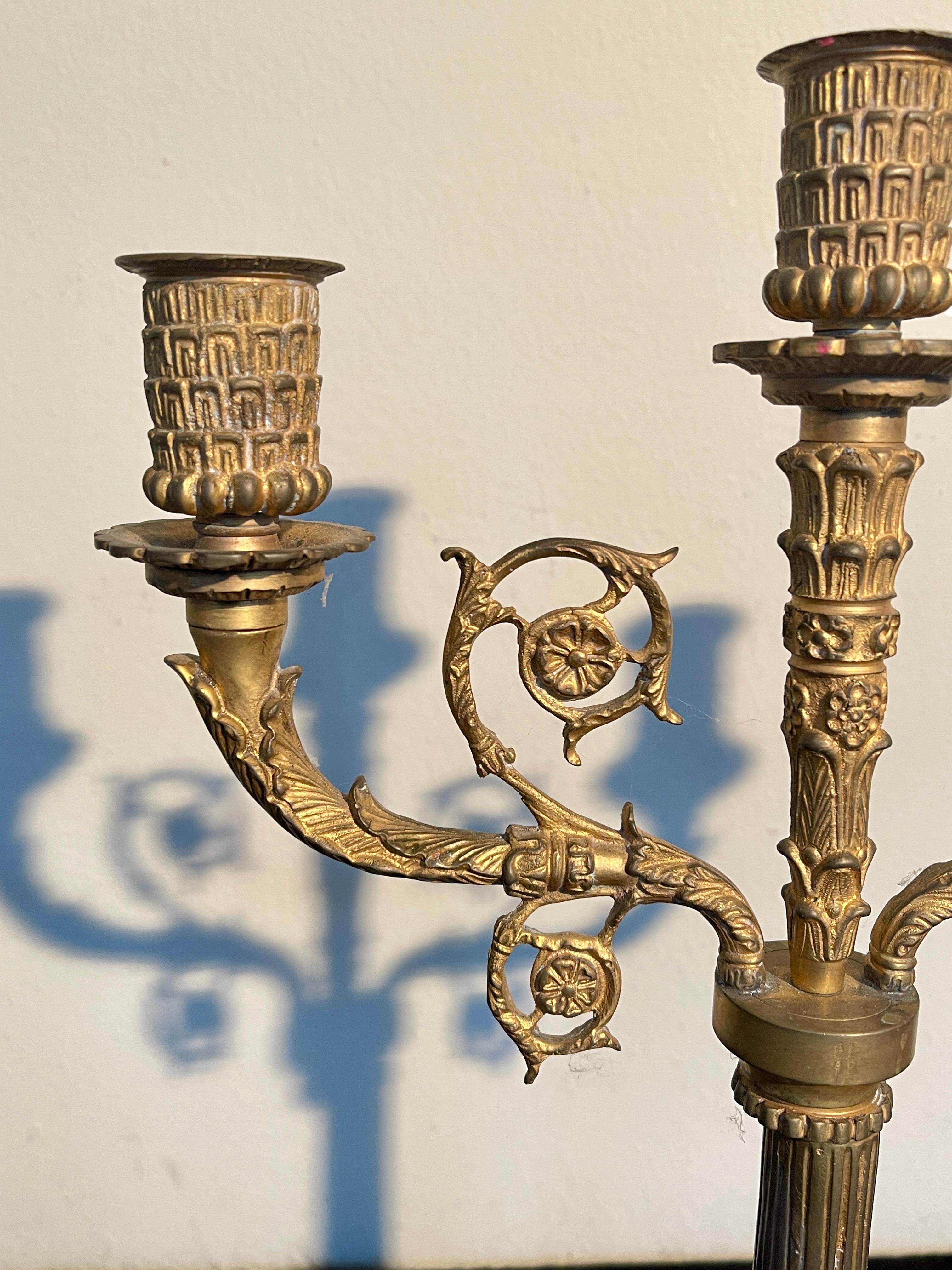 Elegante Coppia di Candelabri in Bronzo Dorato - Stile Classico in vendita 1