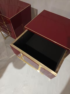 coppia comodini in wood , rosso Cartier stile anni cinquanta
