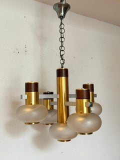 Elegante lampadario in stile modernista "Golden Orbit" a 5 luci, degli anni '70