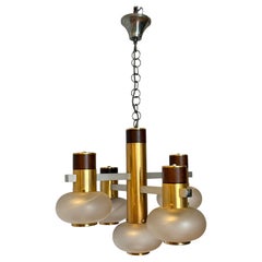 Elegante lampadario in stile modernista "Golden Orbit" a 5 luci, degli anni '70