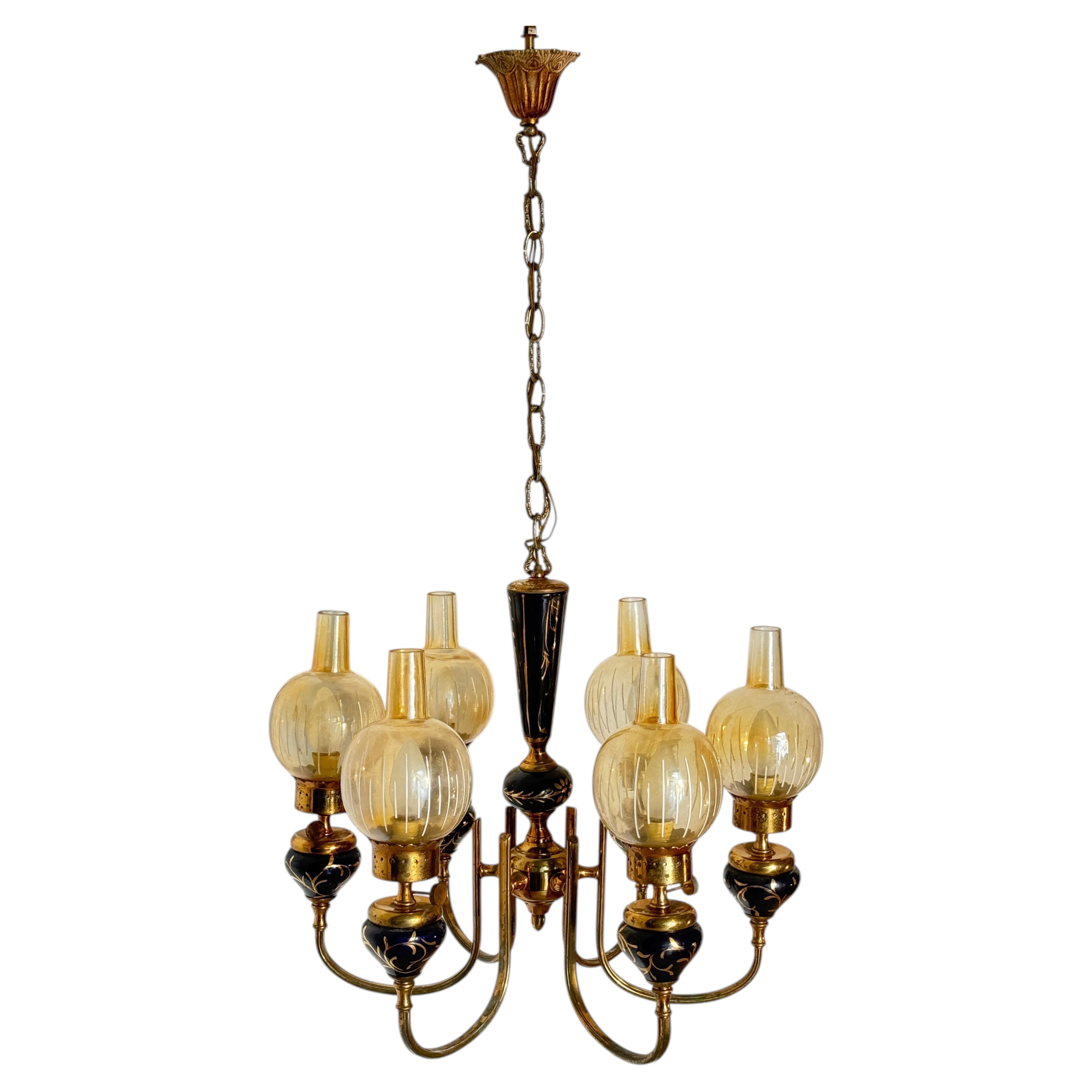 Elegant vintage brass and glass chandelier from "Classic Charm," 1970s