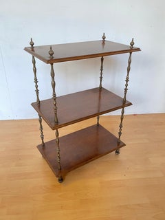 Elegant Italian Bookcase with 3 Wooden Shelves and Bronze Details, 1980s
