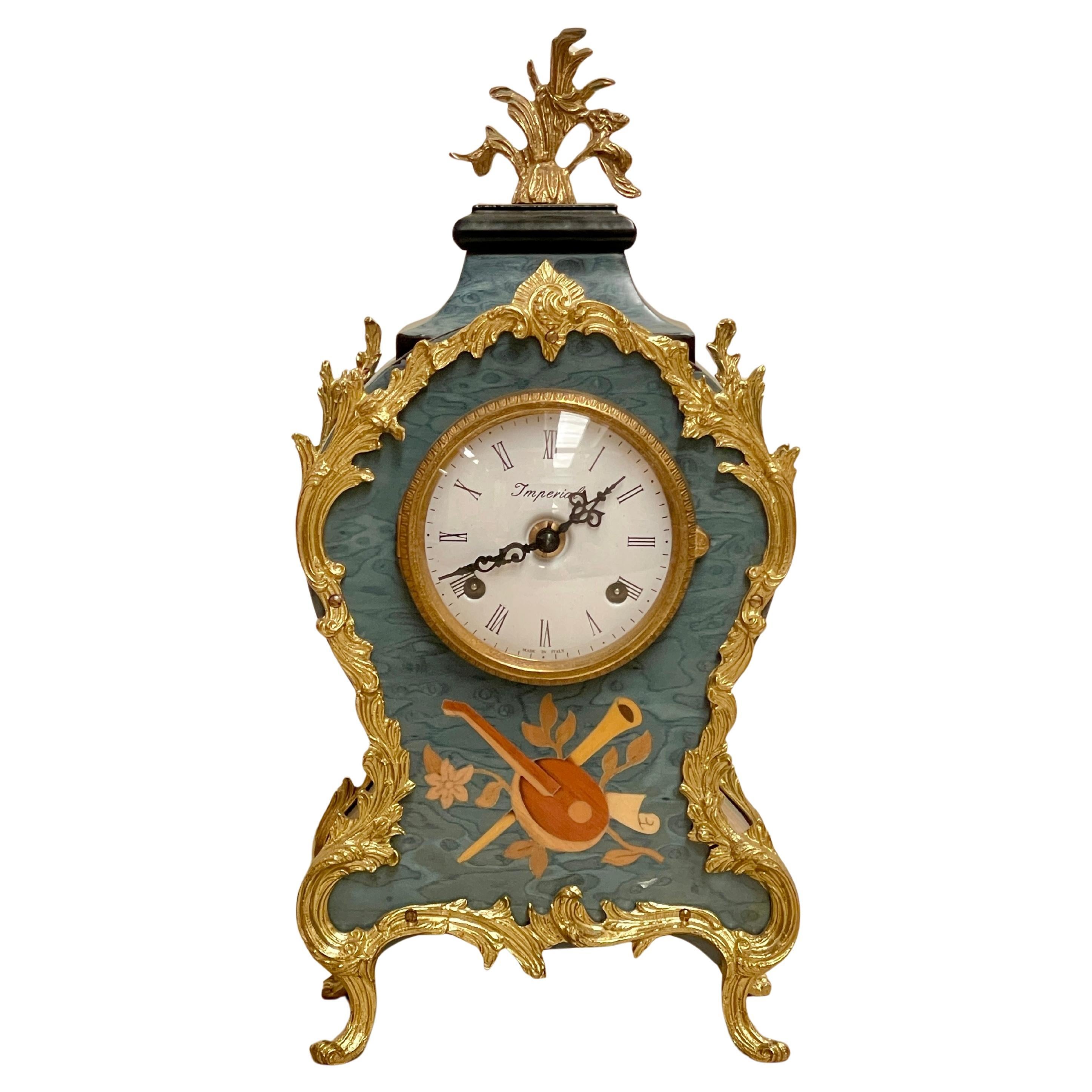 Elegant bronze table clock, Italian empire style, 1970s