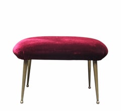 Elegant Red Fabric Bench with Thin Brass Legs, Italy 1950s
