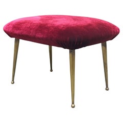 Elegant Red Fabric Bench with Thin Brass Legs, Italy 1950s