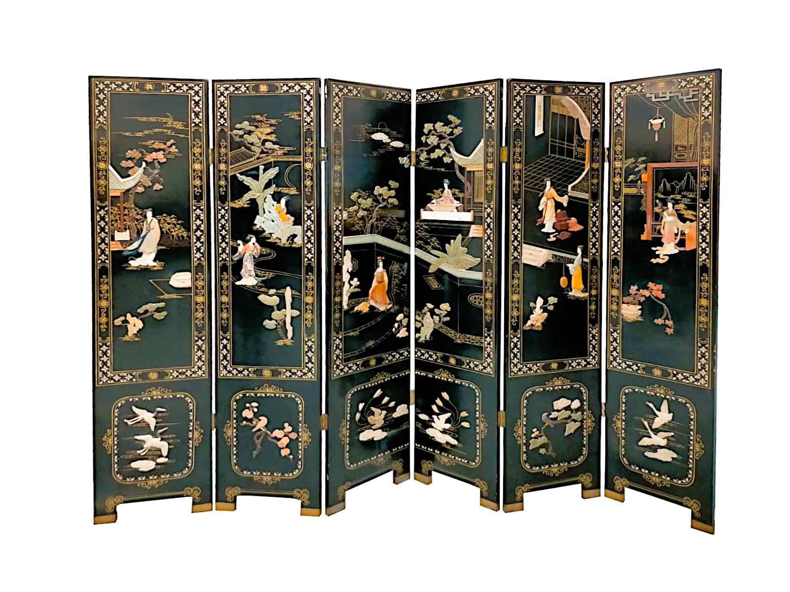 Elegant Six-Panel Japanese Screen, 1920s For Sale 7