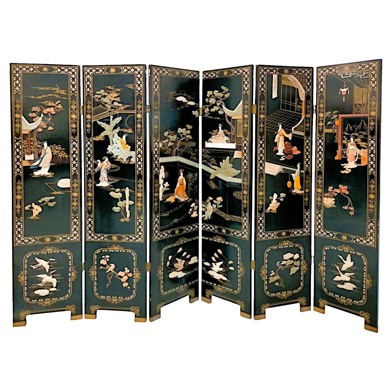 Elegant Six-Panel Japanese Screen, 1920s For Sale