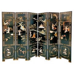 Elegant Six-Panel Japanese Screen, 1920s