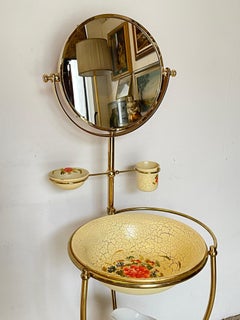 Elegante set da toeletta in ottone con specchio, italiano, anni '70