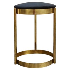 Elegant Stool in Gold-Plated Metal and Blue Fabric, Italy, 1970s