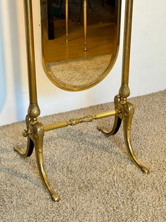 Élégant miroir de sol en laiton et verre italien, années 1950