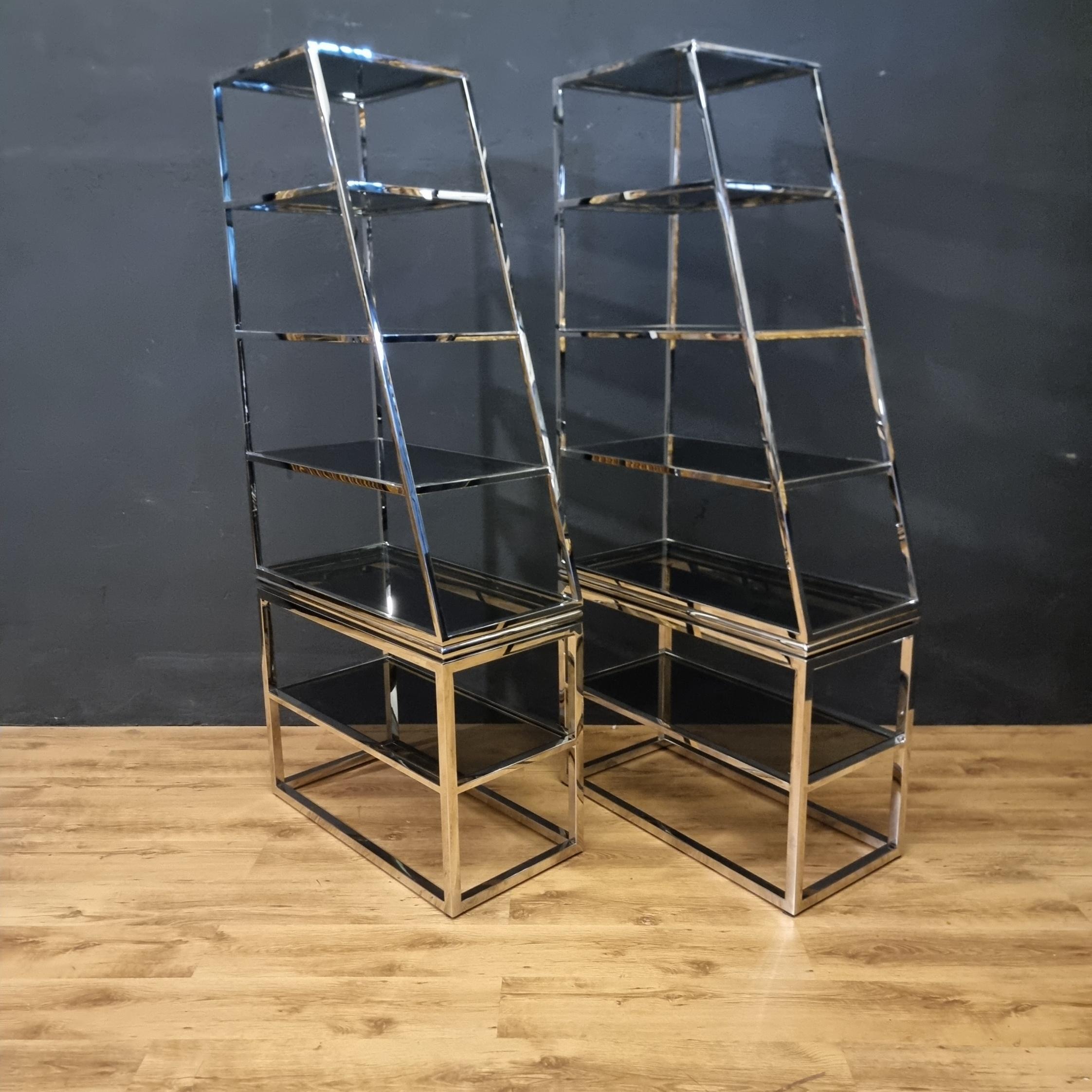 Vintage Chrome Steel Bookcases: Style and Functionality For Sale 3