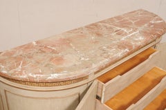 Elegantly Bowed French Marble Top Buffet Console Cabinet w/Greek Key Accents