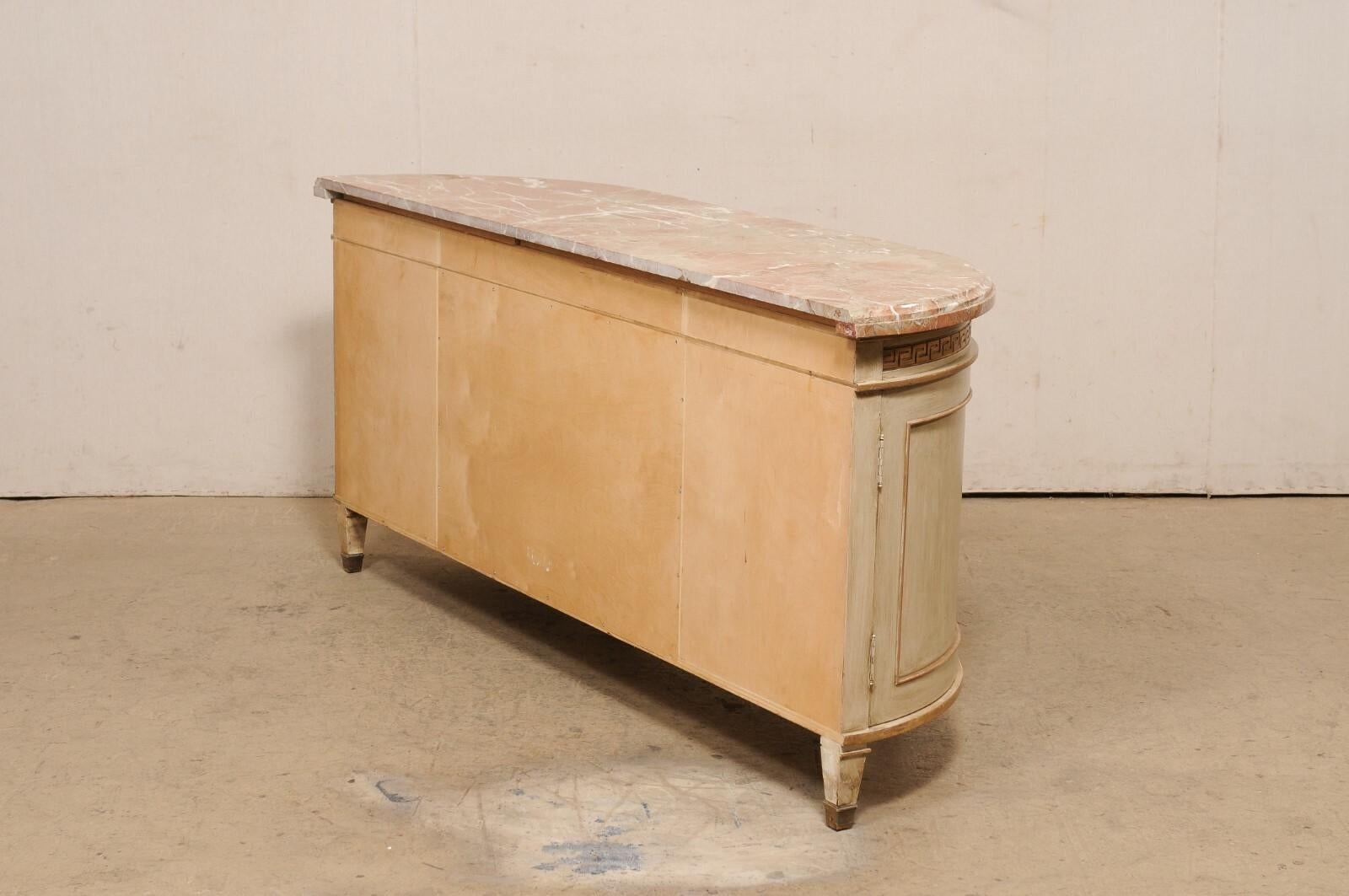 Elegantly Bowed French Marble Top Buffet Console Cabinet w/Greek Key Accents For Sale 2