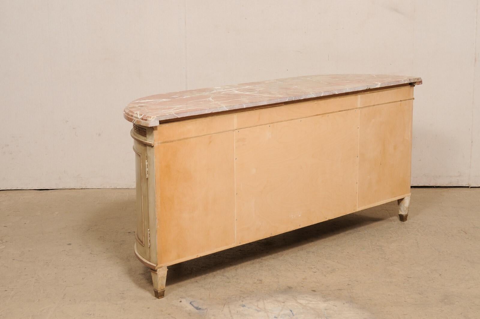 Elegantly Bowed French Marble Top Buffet Console Cabinet w/Greek Key Accents For Sale 4