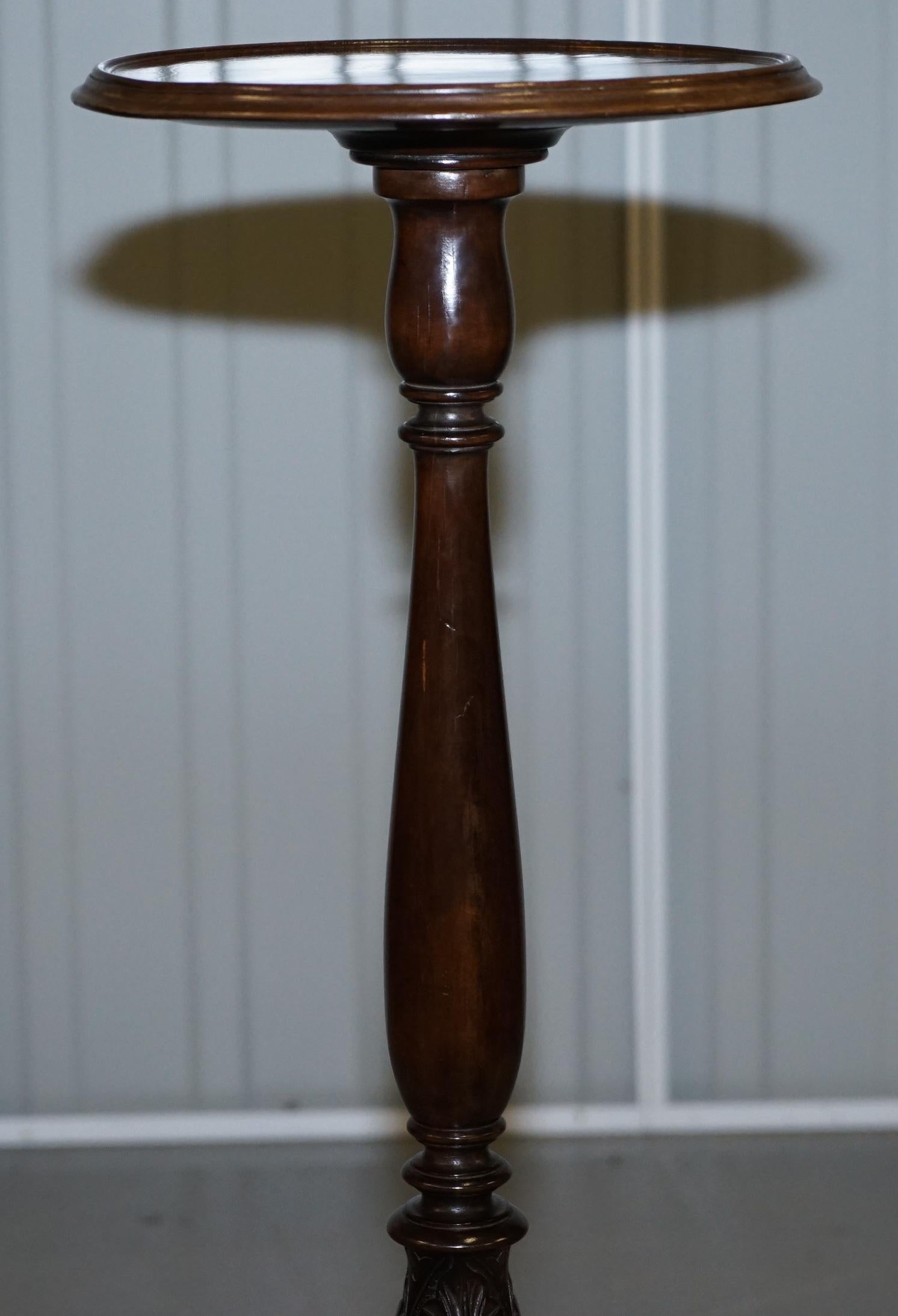 19th Century Elegantly Carved Antique Hardwood Tripod Lamp Side End Wine Table Great Plants